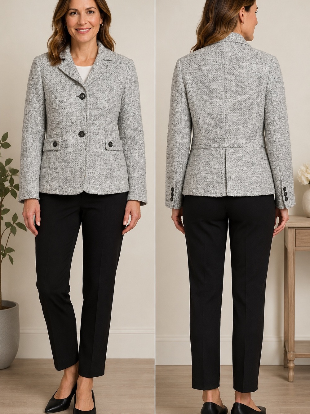 Talbots Textured Tweed Blazer Jacket
Gray Size 8 Classic Career